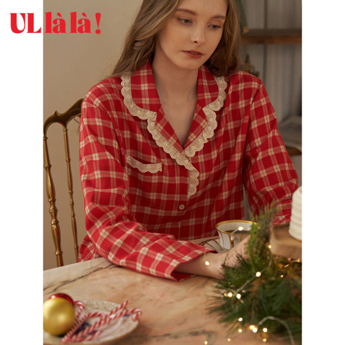 Ullala女士格子甜美花边允儿同款