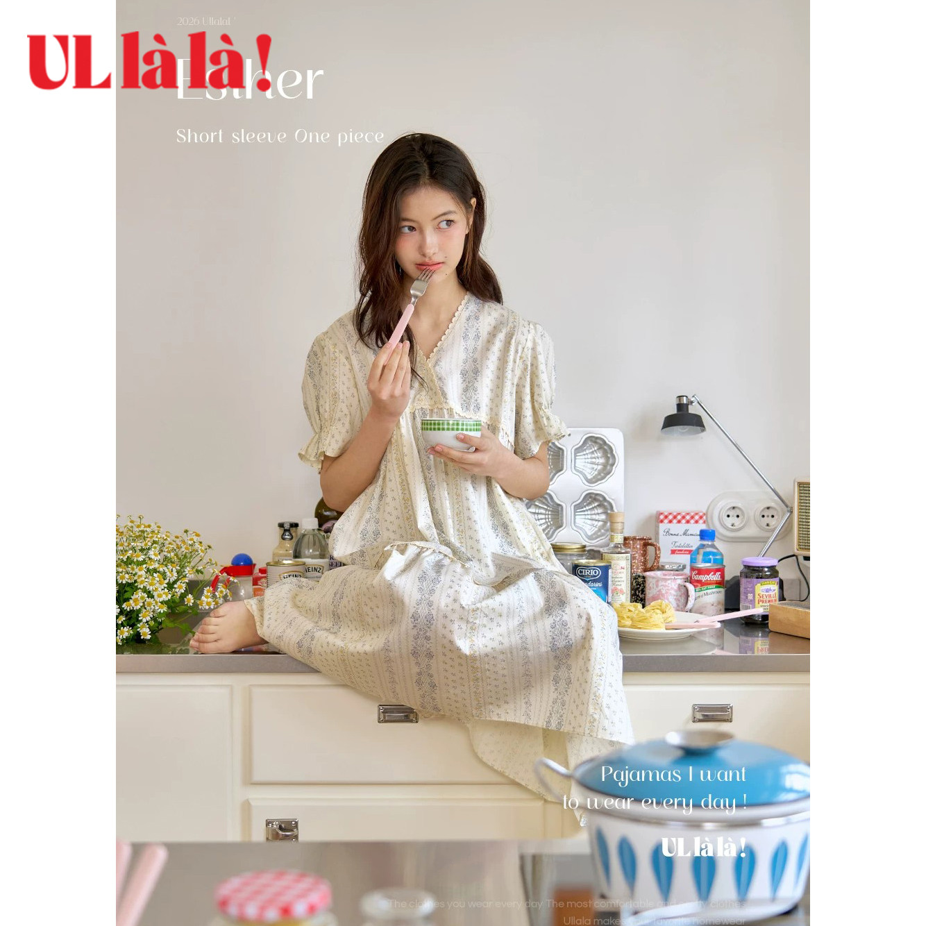 Ullala韩国进口法式田园纯棉连衣裙印花女中长款睡裙夏季家居服薄