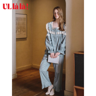 上衣 家居服甜美花边韩版 Ullala乌拉拉进口睡衣女装 秋冬纯棉长袖