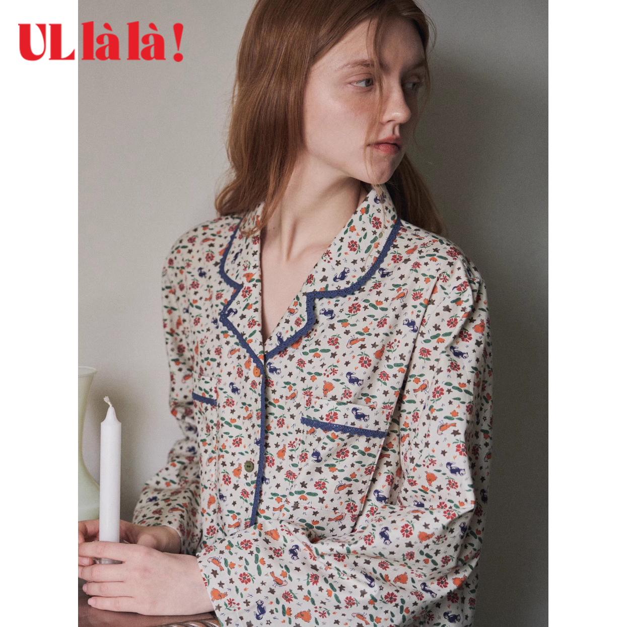 Ullala乌拉拉韩国进口睡衣女秋冬纯棉长袖长裤家居服套装甜美印花