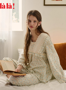 Ullala乌拉拉韩国进口甜美纯棉睡衣套装女秋冬家居服休闲娃娃领