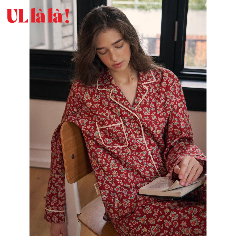 ULLALA女款棉印花家居服套装复古