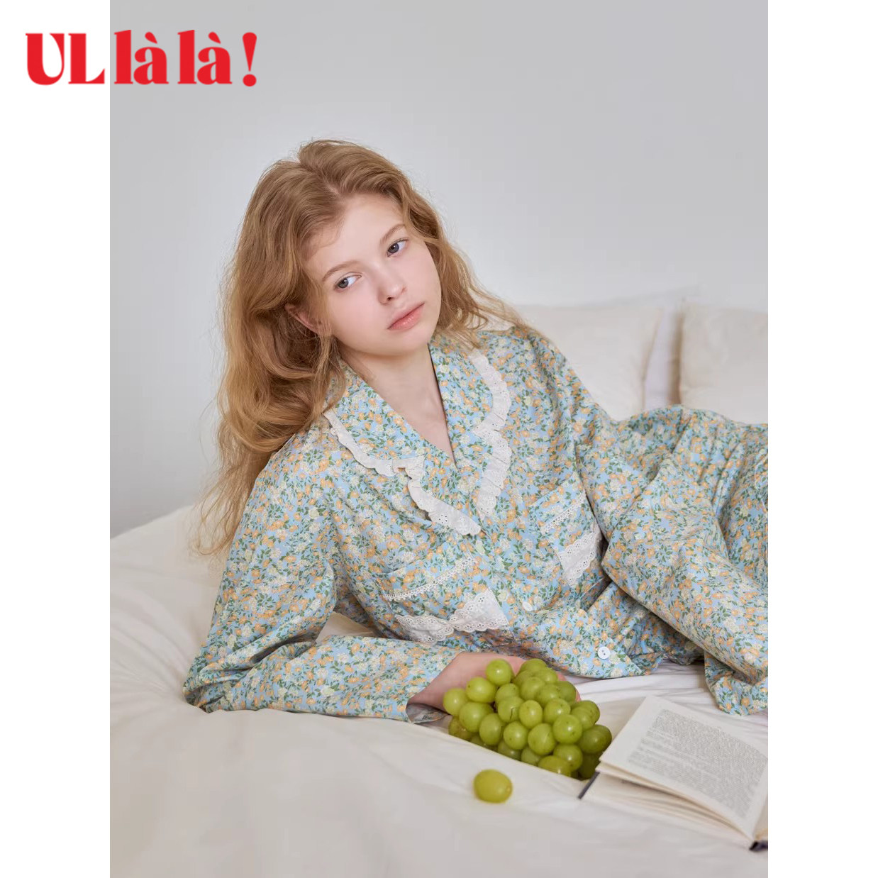 Ullala纯棉碎花女睡衣套装减龄图片