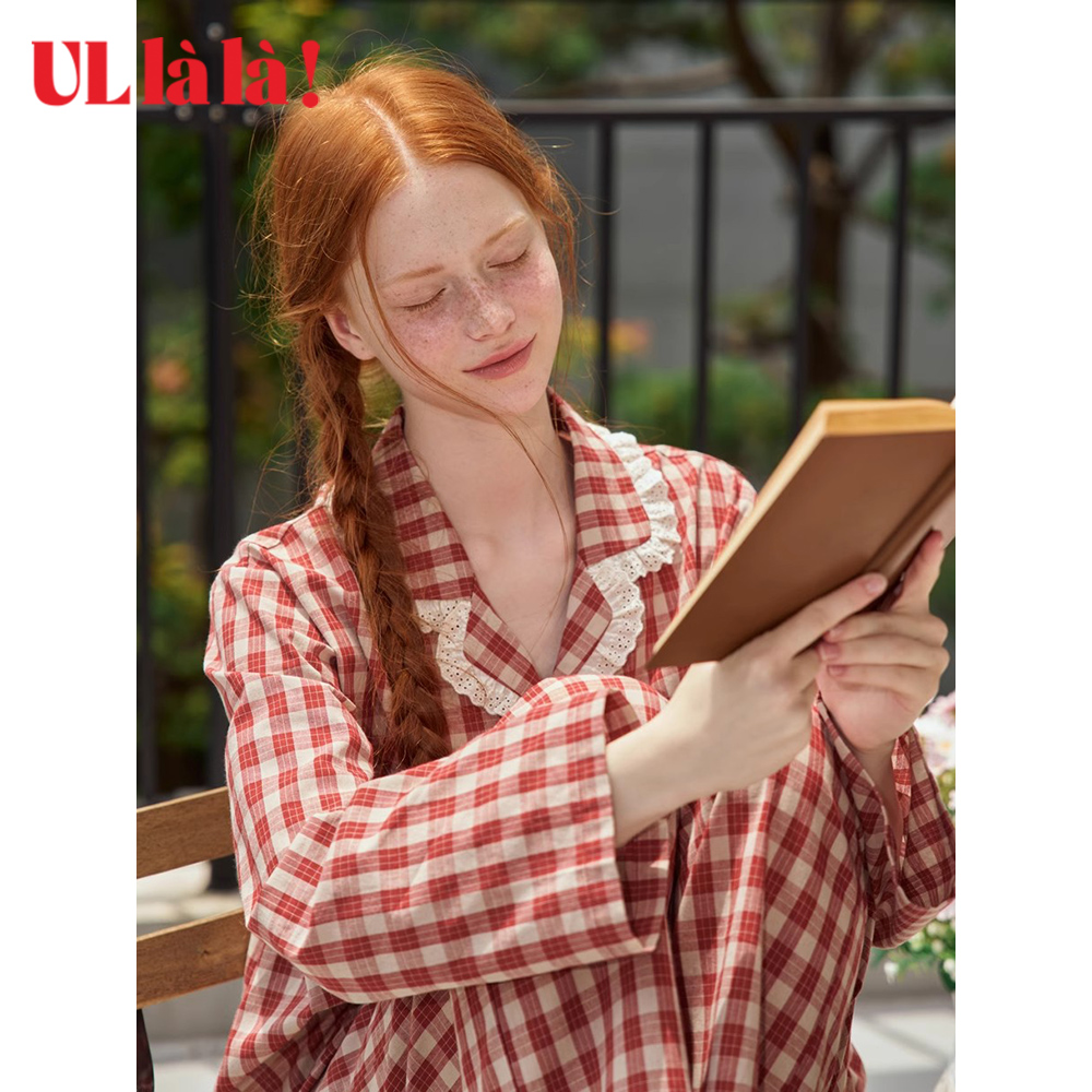 ULLALA女款棉格子甜美家居服套装