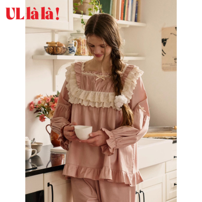 Ullala法式甜美风荷叶边蕾丝睡衣