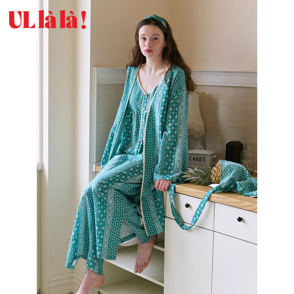 Ullala韩国东大门进口2025新款睡袍长款夏季印花可外穿家居服睡衣
