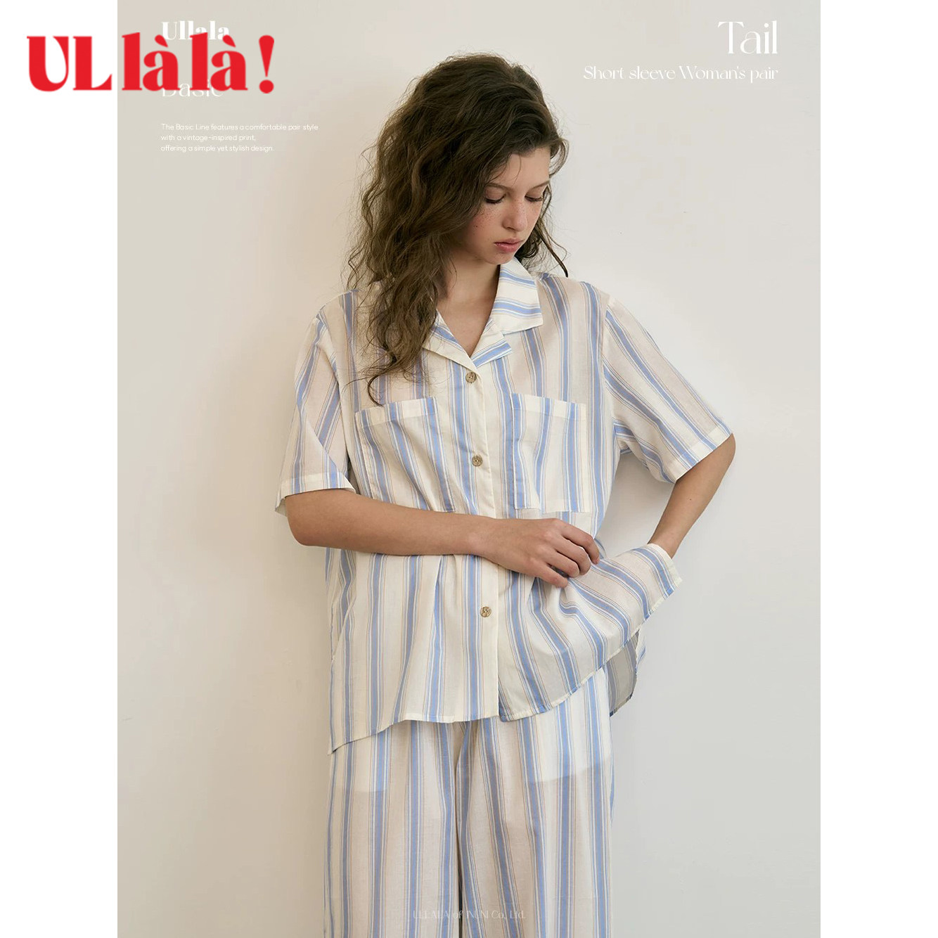 Ullala条纹短袖女夏睡衣套装夏季