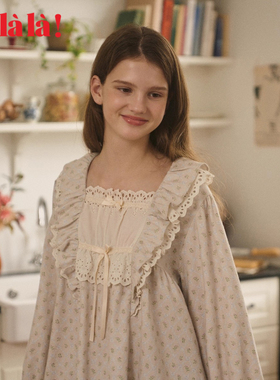 Ullala韩国进口乌拉拉法式睡衣女纯棉秋冬家居服磨毛套装宽松休闲