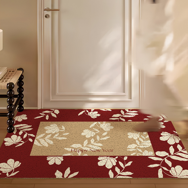 浮光掠影红色新年喜庆氛围感丝圈入户门地垫进门除尘防滑玄关门垫