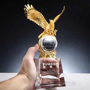 金属老鹰水晶奖杯定制订做高端年会奖欧冠地球礼品一元 拍方便连接