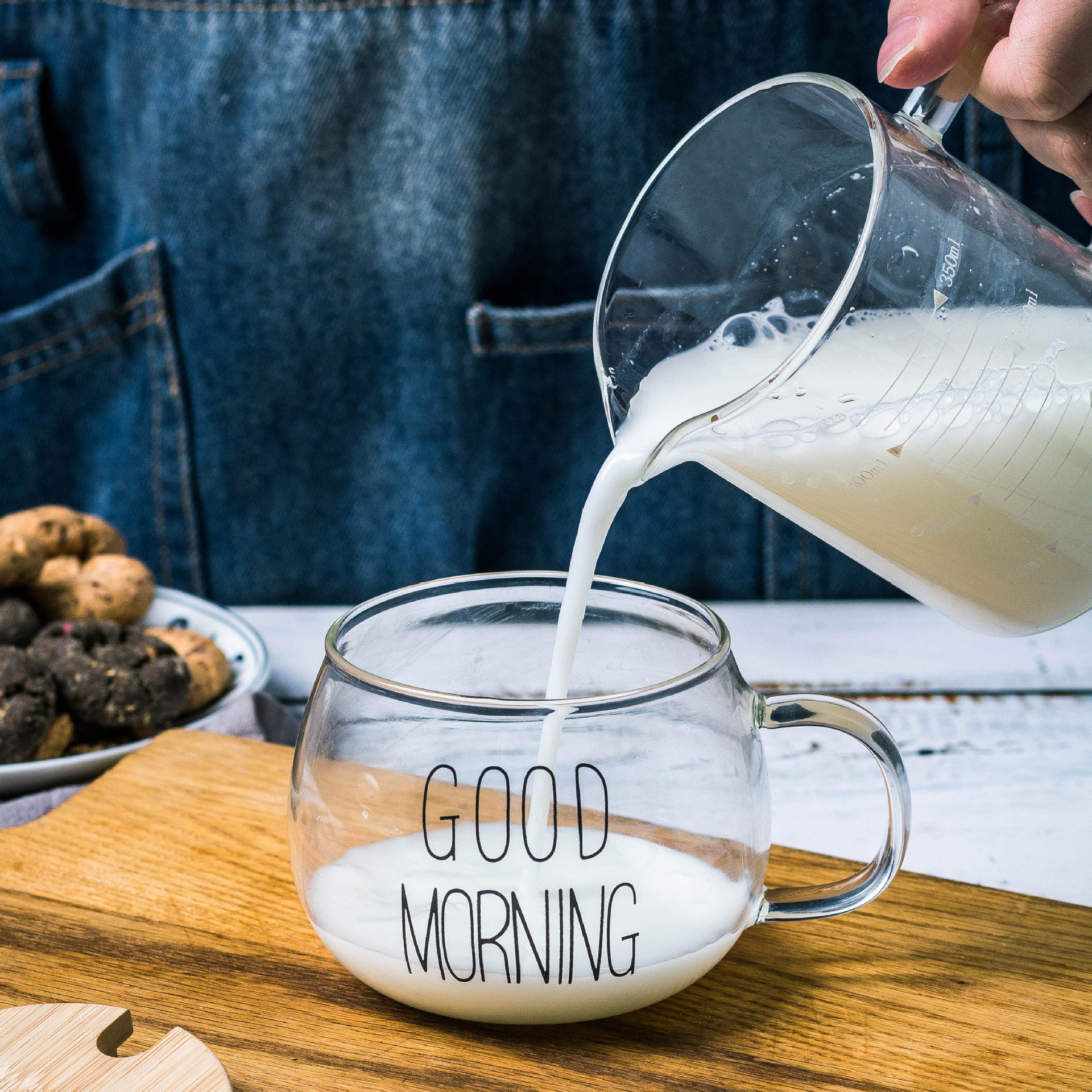耐热玻璃带把牛奶杯早餐杯good