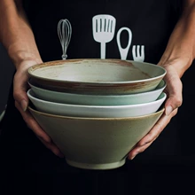 日式 手工粗陶斗笠面碗景德镇陶瓷餐具拉面碗加厚大号汤碗喇叭碗