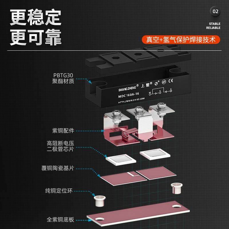 上海上整整流管大功率MDC50A100A110A200A1600V整流桥二级管模块