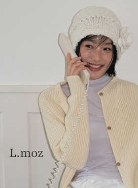 蓝墨竹LMO.Z手工针织毛线帽女秋冬新款百搭简约白色显脸小包头帽