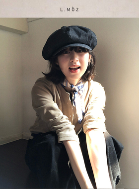 蓝墨竹L.MOZ2025新款英伦八角帽女春秋黑色鸭舌贝雷帽文艺显脸小