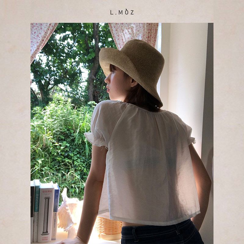 蓝墨竹草帽子女款2025新款夏天遮阳帽防晒防紫外线海滩出游太阳帽