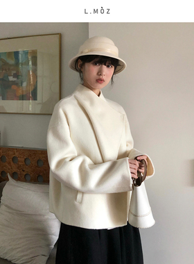 L.MOZ蓝墨竹赫本风蝴蝶结羊毛礼帽女秋冬优雅白色小香风气质帽子