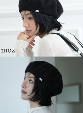 蓝墨竹LMO.Z黑色贝雷帽女秋冬新款日系复古百搭显脸小蓓蕾画家帽