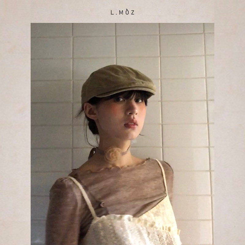 蓝墨竹L.MOZ画家帽贝雷前进帽子女复古牛仔美式2025新款报童春秋图片