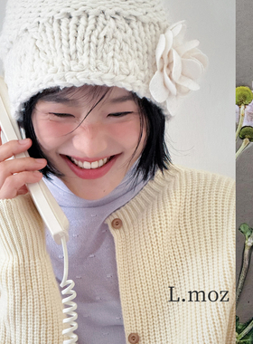 蓝墨竹LMO.Z手工针织毛线帽女秋冬新款白色百搭羊毛显脸小包头帽