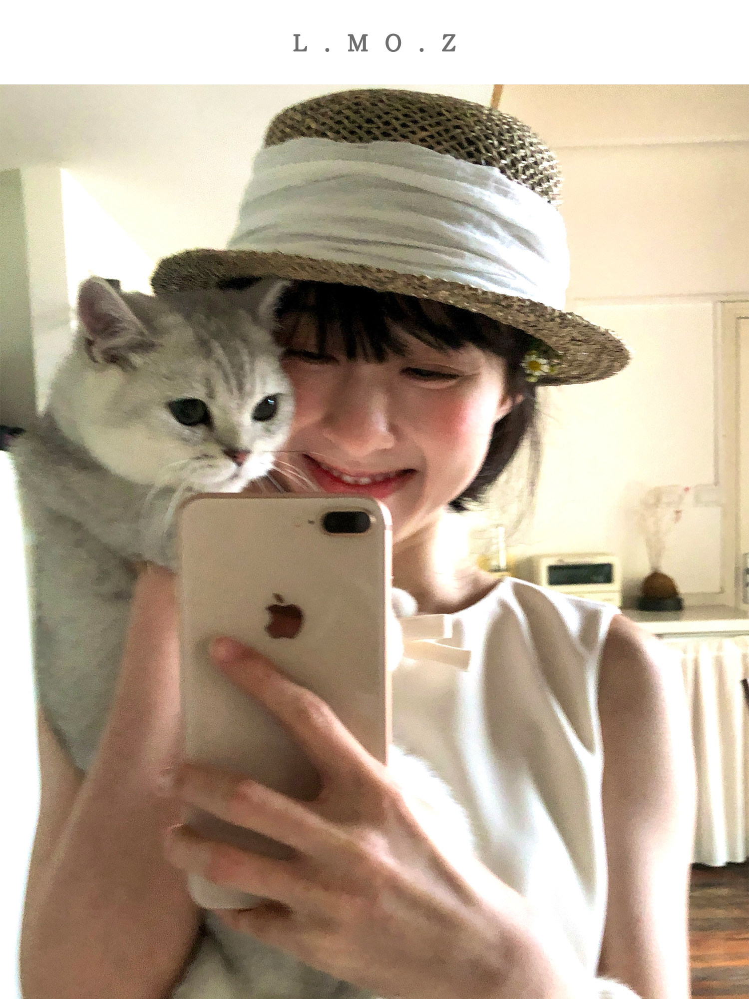 蓝墨竹L.MOZ草编帽子2025新款女夏天法式遮阳帽镂空日系平顶礼帽