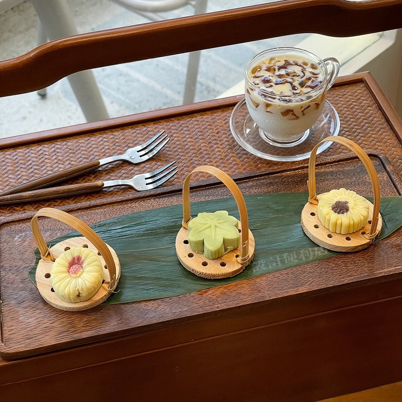 茶点小提托竹木蒸笼提篮竹制品甜品台装饰提笼木质提手小托篮