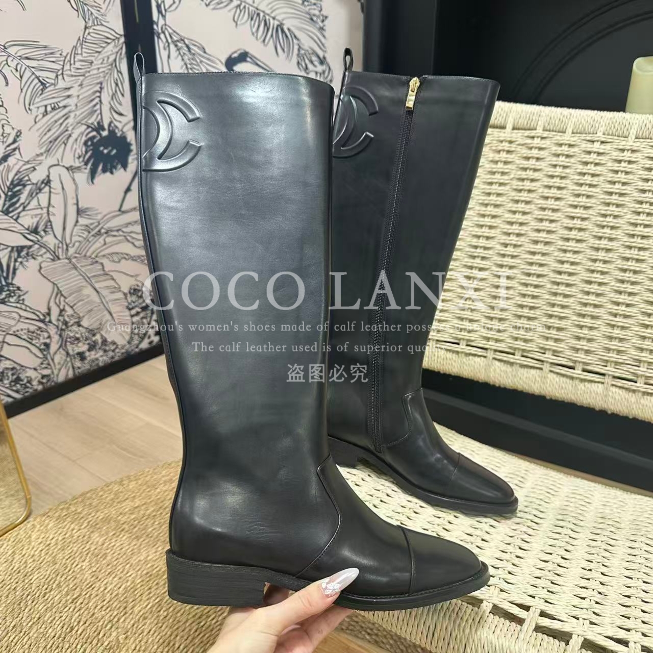 【LANXI  MOMO】优雅气质真皮长筒靴时尚英伦风弹力软底25CX649LX