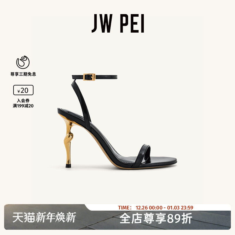 JW PEI一字带Alivia金属色鞋跟条带高跟鞋凉鞋1SDS2