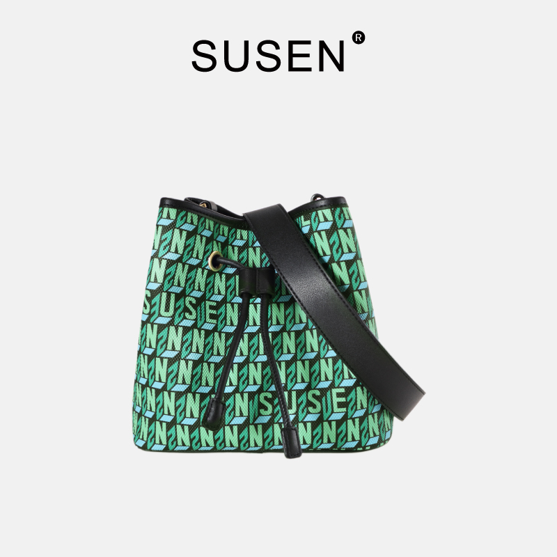 SUSEN水桶包字母拼接大欧美时尚