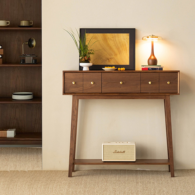 实木玄关柜入户玄关桌黑胡桃木长条桌门厅边柜边桌靠墙收纳储物柜