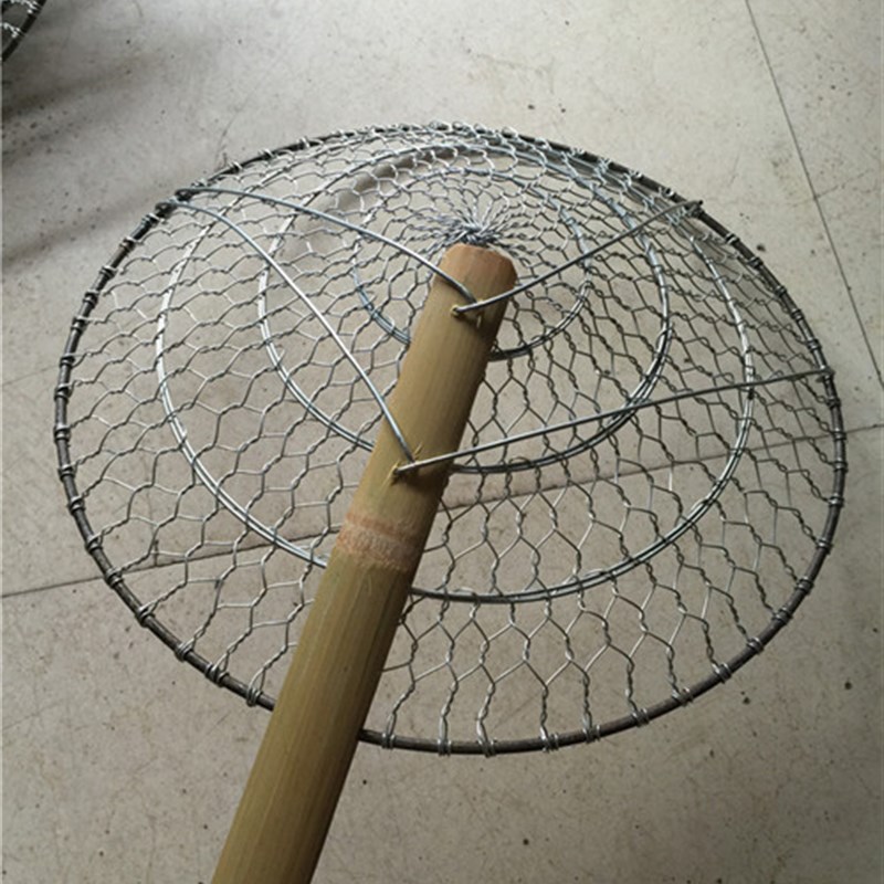 手工编织铁丝漏勺 不锈钢丝捞菜面勺过滤笊篱 加S长竹手柄超大直