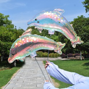 炫彩海豚铝膜气球卡通造型幼x儿园儿童生日活动场景布置装饰道具