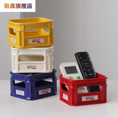 陶瓷遥控器收纳盒高颜值工业风客厅创意桌面发圈杂物化妆刷桶笔筒