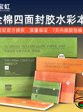 保定宝虹四面封胶棉浆水彩本300g200g水彩纸中粗细纹速写本新款异形水彩本全棉16k8k4K300g棉浆专用纸绘画本