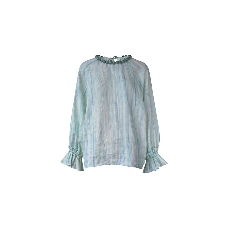 ohmyshop 雨后villa 绿松石项圈 全手工订珠 高支亚麻衬衫图片