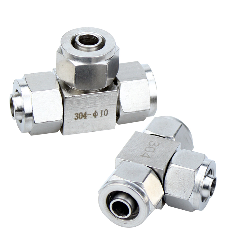 304不锈钢快拧式三通锁母式PU管尼龙管三通软管气管接头快速接头