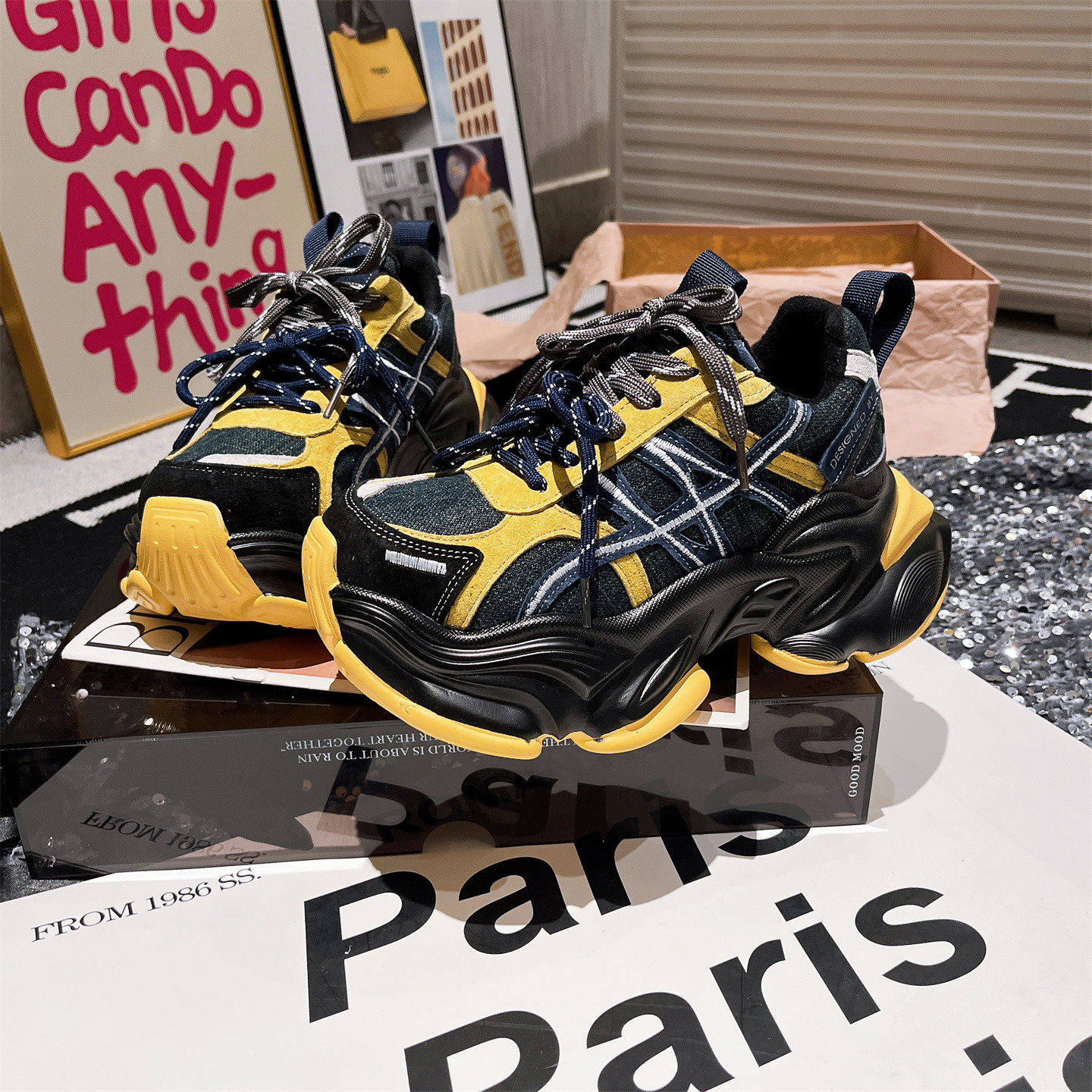 6cm~设计感真皮牛仔系带厚底松糕加绒撞色老爹鞋运动鞋小个子女鞋,女鞋,老爹鞋,淘宝优惠券,粉丝福利购,淘宝优惠卷