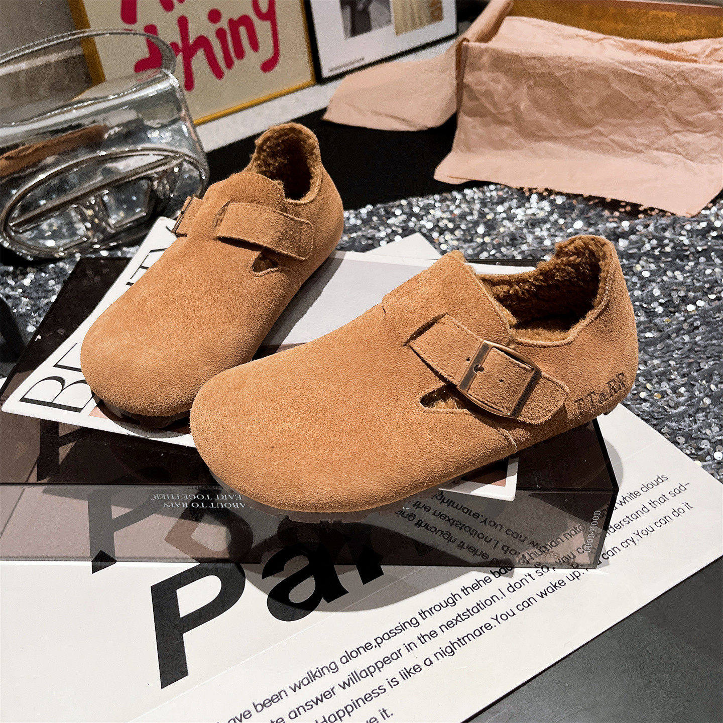 真皮羊羔绒~欧货经典加绒一脚蹬勃肯鞋软底豆豆鞋平底毛毛鞋女鞋,女鞋,勃肯鞋/软木鞋,淘宝优惠券,粉丝福利购,淘宝优惠卷