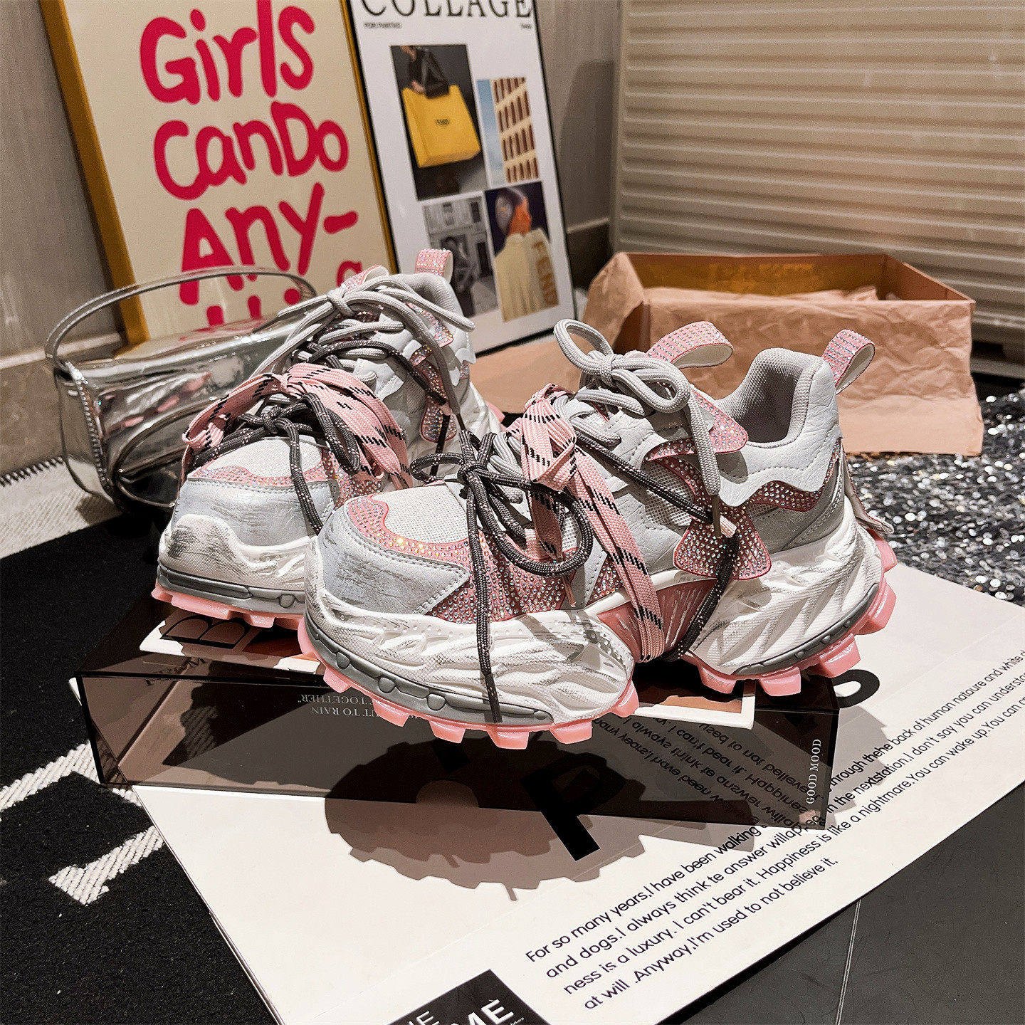 老爹鞋ins超火水钻绑带厚底松糕休闲运动鞋小个子6cm显瘦增高女鞋,女鞋,老爹鞋,淘宝优惠券,粉丝福利购,淘宝优惠卷