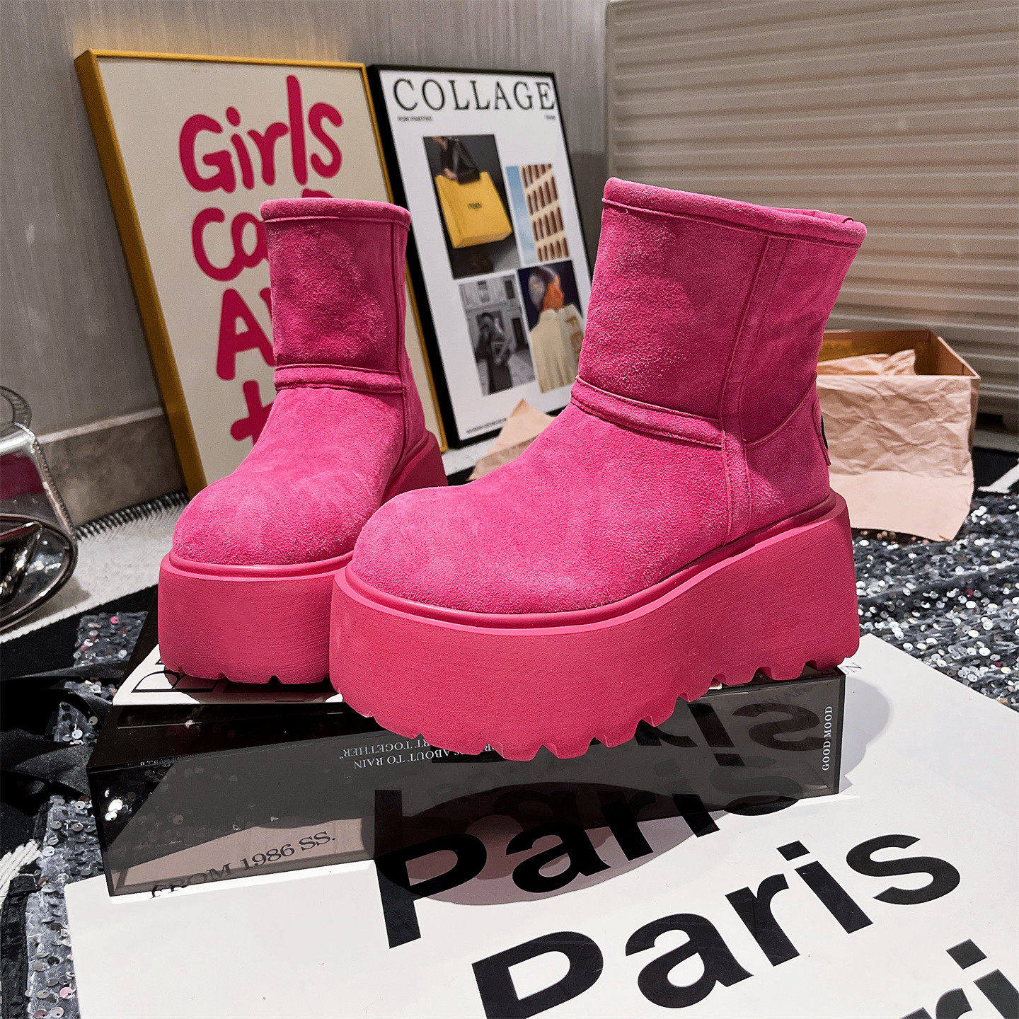 欧货真皮芒果头厚底松糕小个子马丁靴机车靴加厚雪地棉靴豹纹女鞋,女鞋,时尚雪地靴,淘宝优惠券,粉丝福利购,淘宝优惠卷