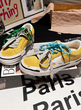 2026新款欧货双系带小脏鞋脏脏鞋多巴胺色休闲鞋板鞋星星红色女鞋