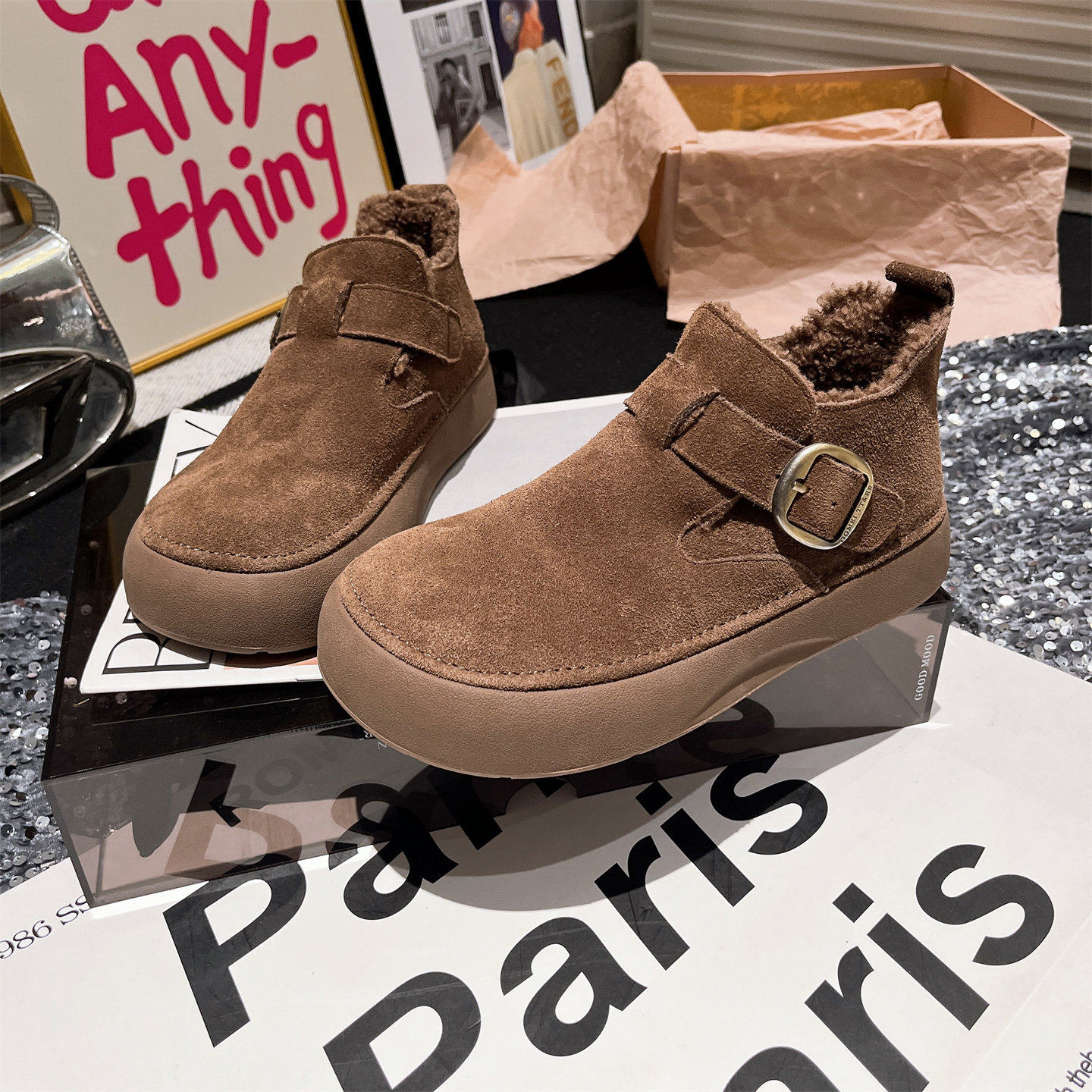 欧货冬季新款真皮羊毛金属扣高帮勃肯鞋雪地棉靴面包鞋平底鞋女鞋,女鞋,勃肯鞋/软木鞋,淘宝优惠券,粉丝福利购,淘宝优惠卷