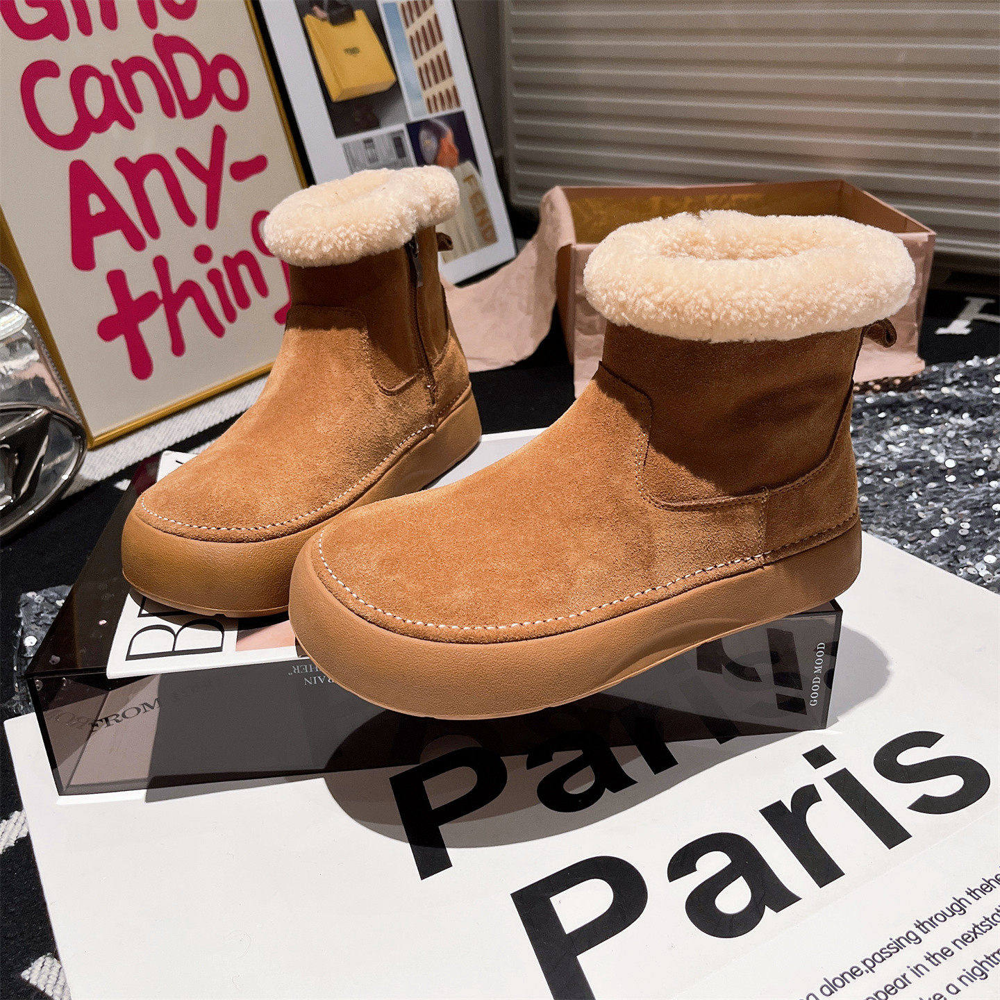 欧货真皮羊毛毛鞋大头加厚雪地棉靴复古勃肯鞋平底显脚小舒适女鞋,女鞋,时尚雪地靴,淘宝优惠券,粉丝福利购,淘宝优惠卷