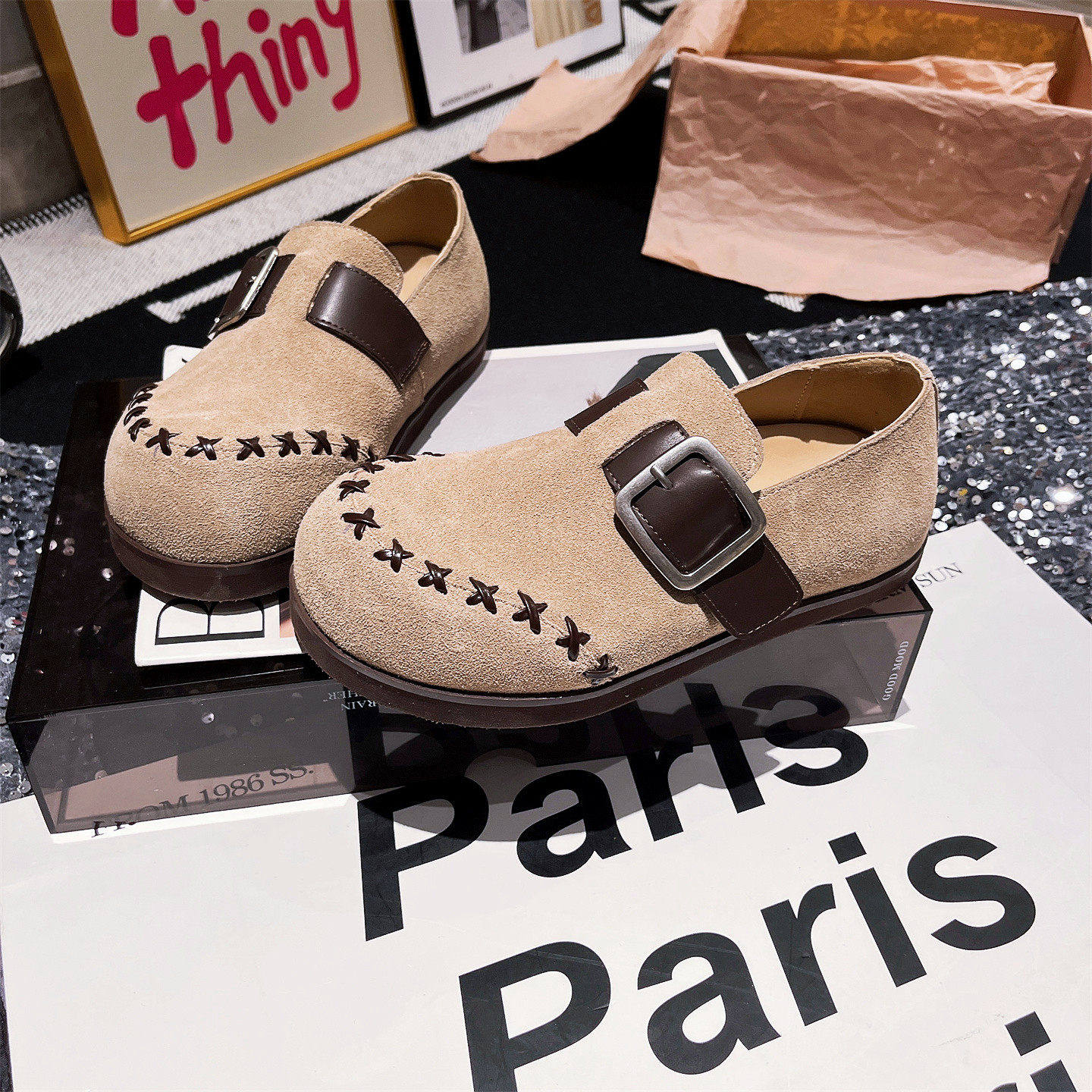 真皮版~欧货大头缝线金属扣大头勃肯鞋女复古一脚蹬乐福鞋平底鞋,女鞋,勃肯鞋/软木鞋,淘宝优惠券,粉丝福利购,淘宝优惠卷