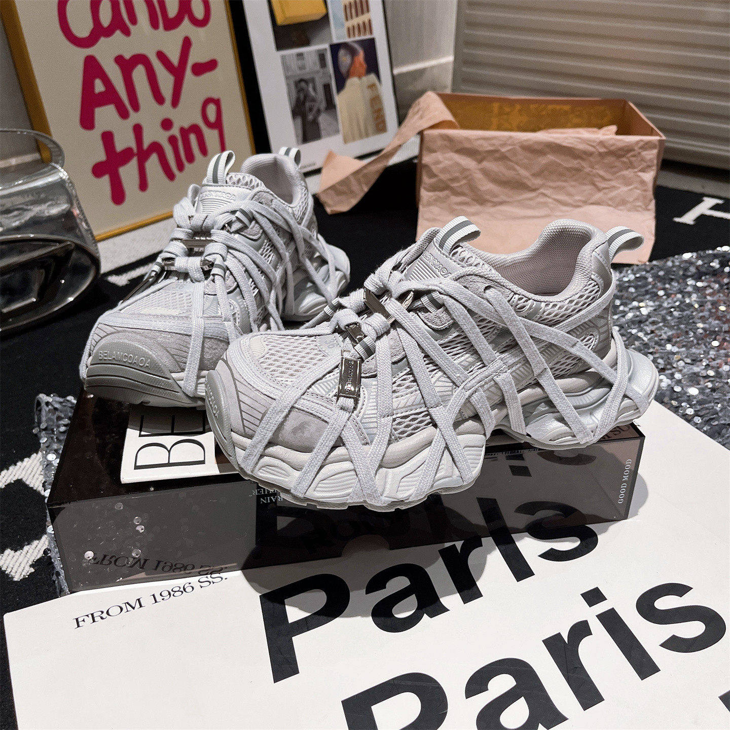 真皮版~韩版绑带蜘蛛侠厚底松糕老爹鞋运动鞋小个子擦色帅气女鞋