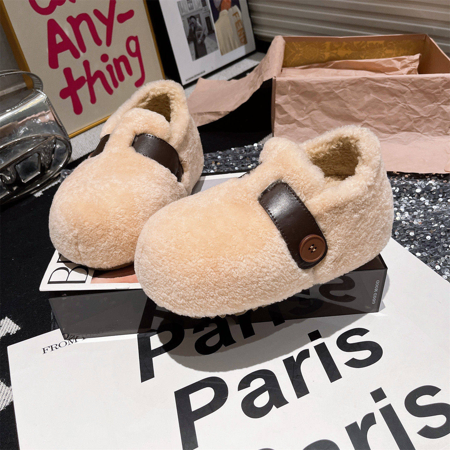 羊毛版~欧货高端皮草泰迪毛毛鞋一脚蹬小个子勃肯鞋卡皮巴拉女鞋,女鞋,勃肯鞋/软木鞋,淘宝优惠券,粉丝福利购,淘宝优惠卷