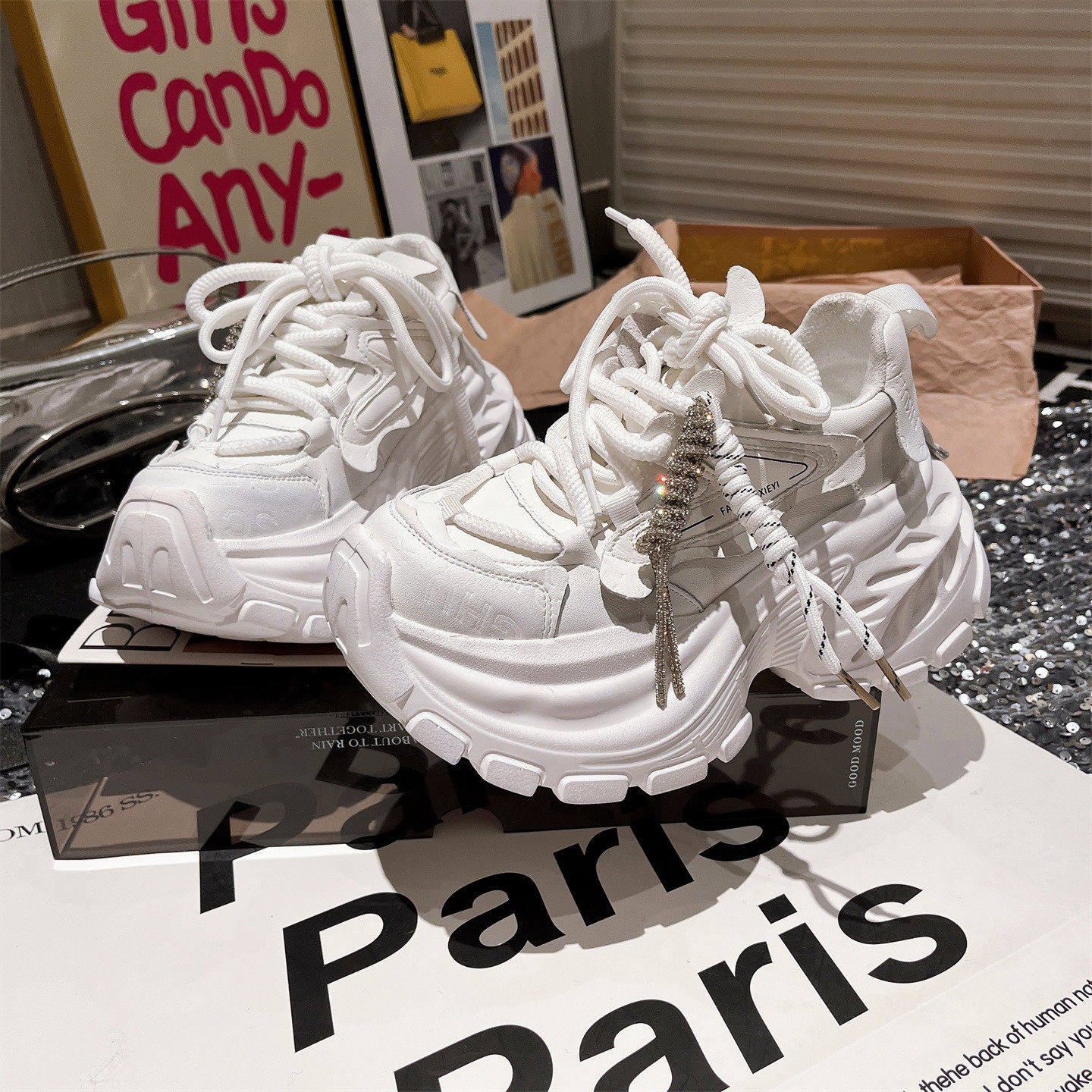 2025新款真皮水钻厚底松糕超高跟小个子7cm小白鞋老爹鞋运动鞋女,女鞋,老爹鞋,淘宝优惠券,粉丝福利购,淘宝优惠卷