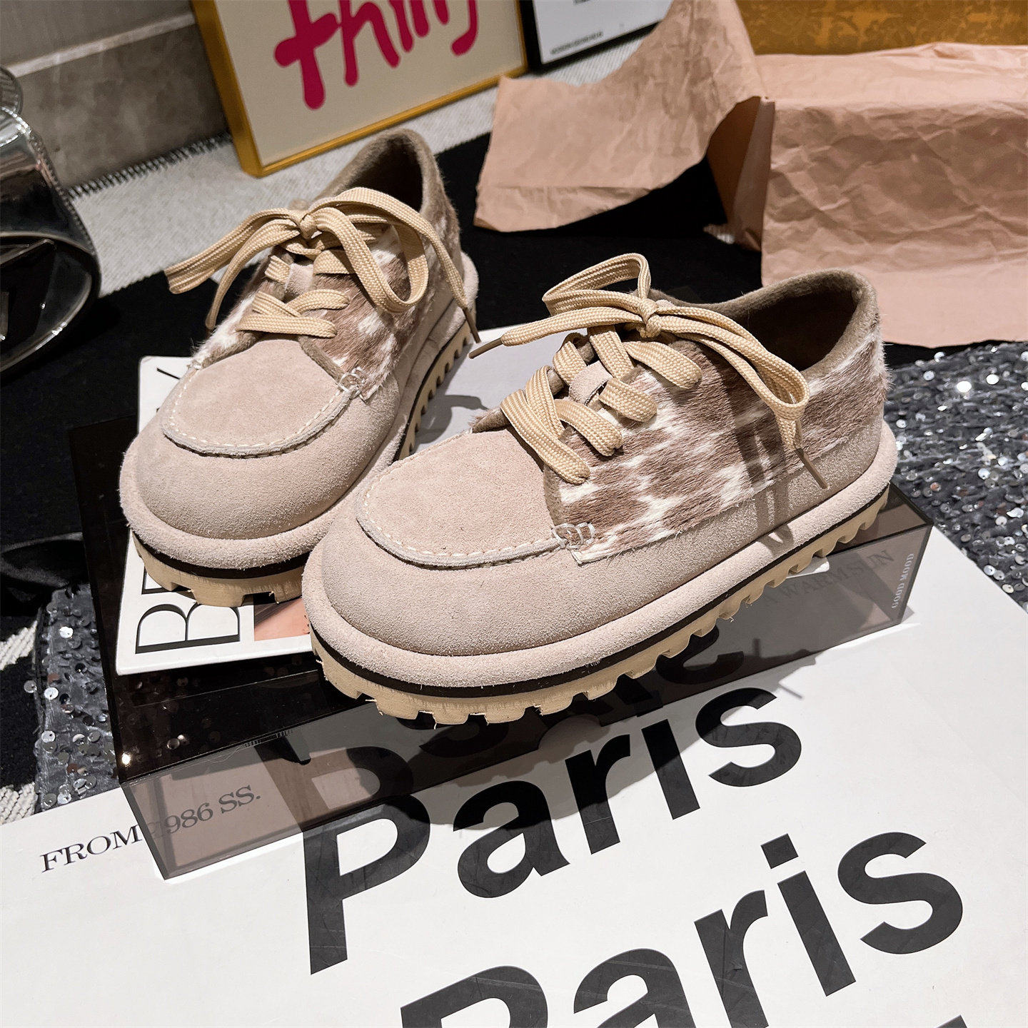 真皮马毛版~欧货系带大头豹纹休闲鞋板鞋勃肯鞋平底德训加绒女鞋,女鞋,勃肯鞋/软木鞋,淘宝优惠券,粉丝福利购,淘宝优惠卷