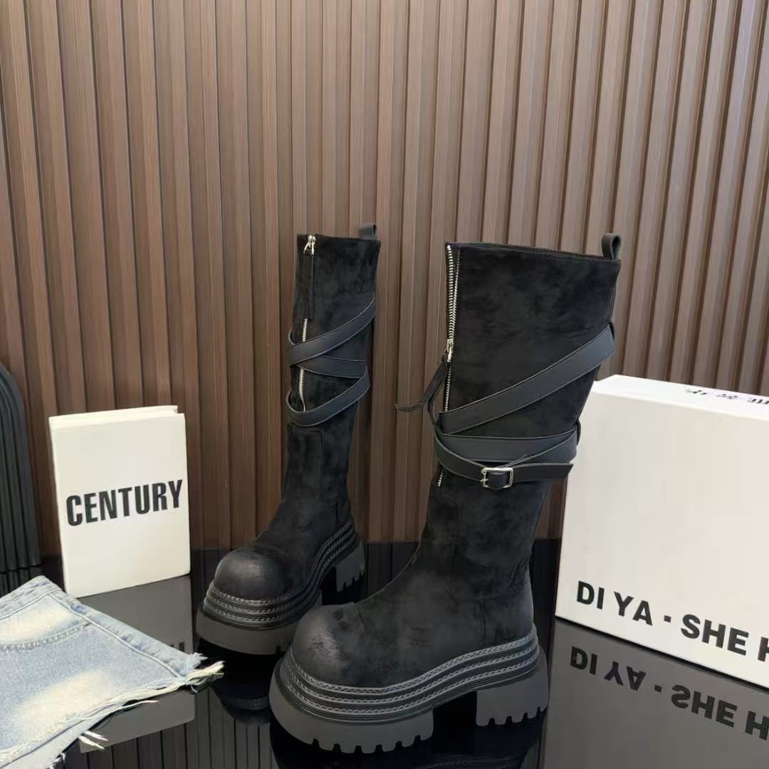 复古长筒靴子百搭休闲高筒骑士靴