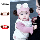 秋冬婴儿帽子女宝宝蝴蝶结假发丸子头护囟门胎帽婴幼儿公主套头帽